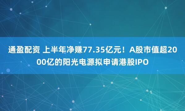 通盈配资 上半年净赚77.35亿元！A股市值超2000亿的阳光电源拟申请港股IPO