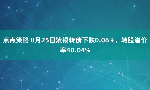 点点策略 8月25日紫银转债下跌0.06%，转股溢价率40.04%